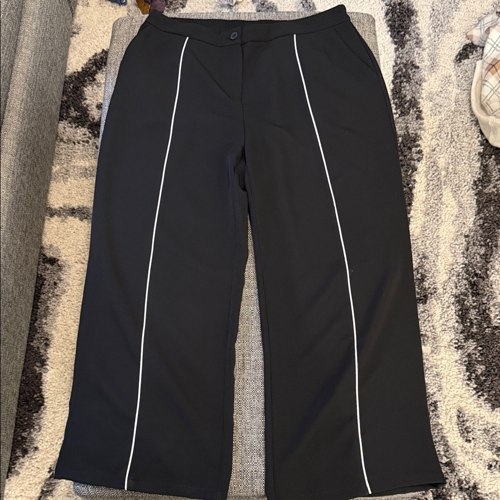 Black Wide-Leg Pants with White Stripes